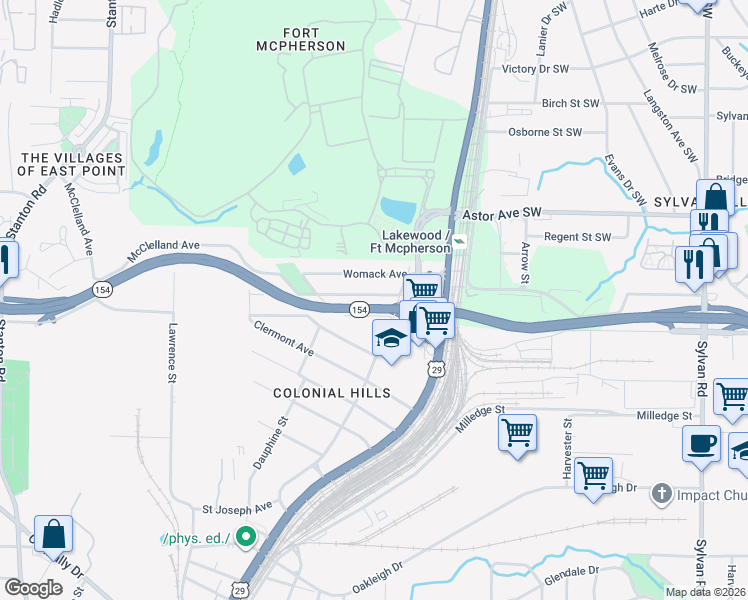 map of restaurants, bars, coffee shops, grocery stores, and more near 1315 McClelland Avenue in Atlanta