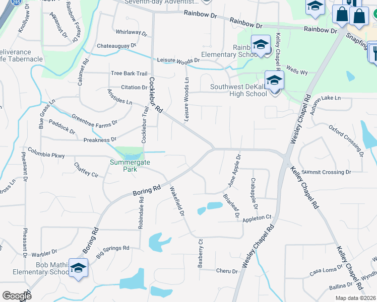map of restaurants, bars, coffee shops, grocery stores, and more near 2985 Cocklebur Road in Decatur