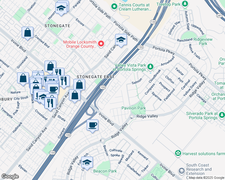 map of restaurants, bars, coffee shops, grocery stores, and more near 118 Neptune in Irvine