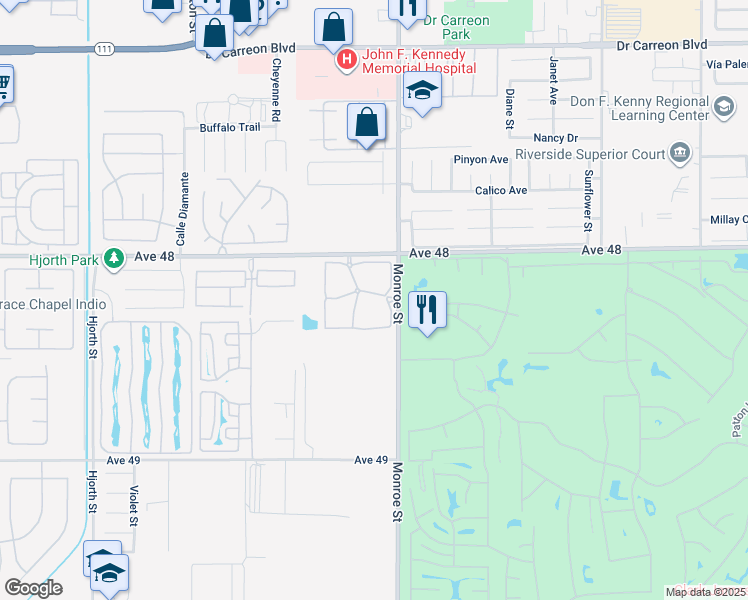 map of restaurants, bars, coffee shops, grocery stores, and more near 81875 Avenue 48 in Indio
