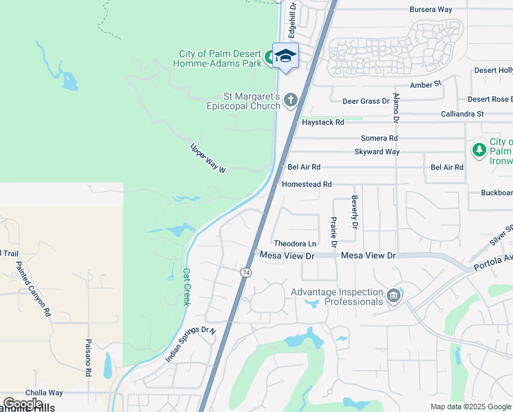 map of restaurants, bars, coffee shops, grocery stores, and more near 72506 Desert Flower Drive in Palm Desert