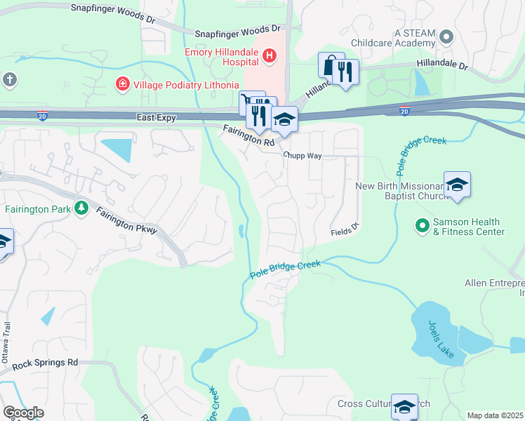 map of restaurants, bars, coffee shops, grocery stores, and more near 5892 Trent Walk Drive in Stonecrest