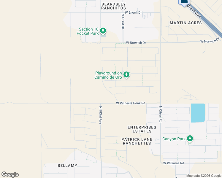 map of restaurants, bars, coffee shops, grocery stores, and more near 17900-18298 West Pinnacle Peak Road in Surprise