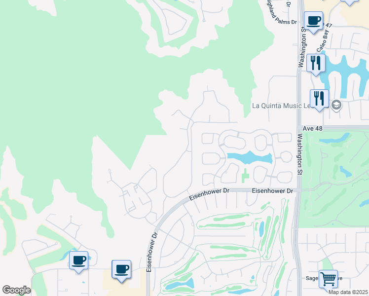 map of restaurants, bars, coffee shops, grocery stores, and more near 48171 Stillwater Drive in La Quinta