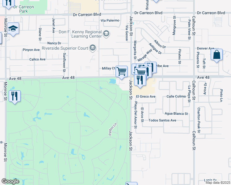 map of restaurants, bars, coffee shops, grocery stores, and more near 82887 Crawford Drive in Indio