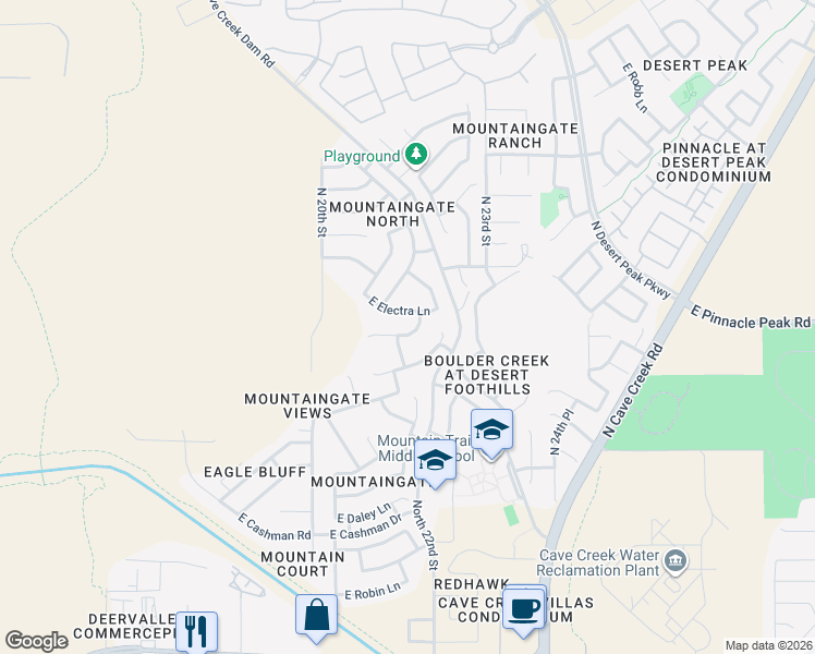 map of restaurants, bars, coffee shops, grocery stores, and more near 2157 East Electra Lane in Phoenix