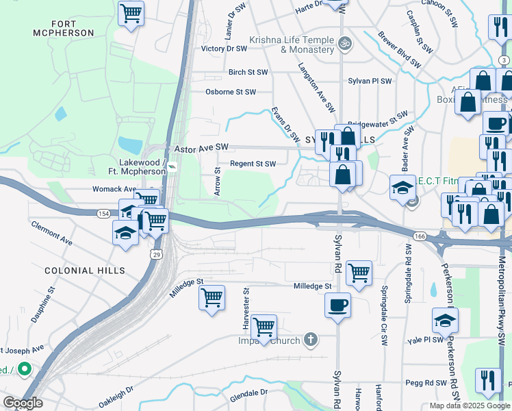 map of restaurants, bars, coffee shops, grocery stores, and more near 995 Estes Drive Southwest in Atlanta