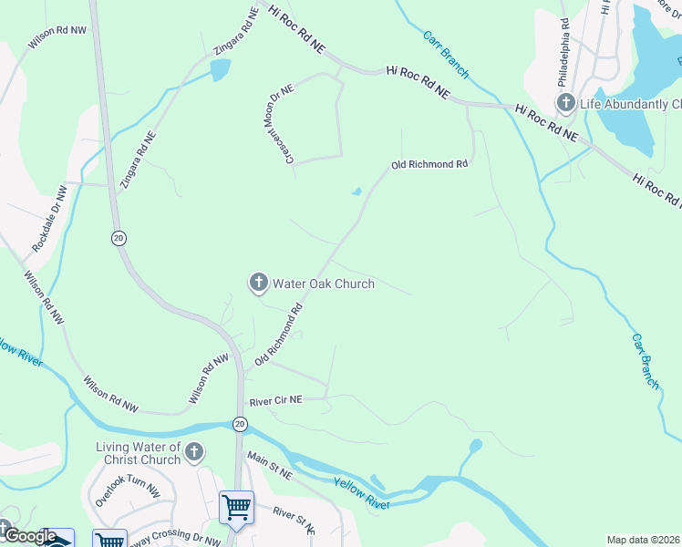 map of restaurants, bars, coffee shops, grocery stores, and more near 2131 Carr Road Northeast in Conyers