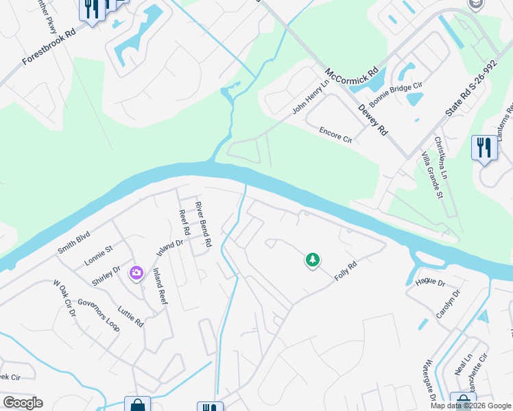 map of restaurants, bars, coffee shops, grocery stores, and more near 966 Folly Road in Myrtle Beach