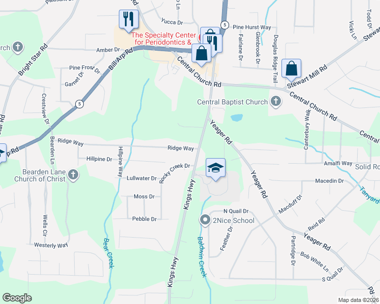 map of restaurants, bars, coffee shops, grocery stores, and more near 6020 Ridge Way in Douglasville