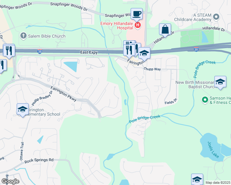 map of restaurants, bars, coffee shops, grocery stores, and more near 2533 Piering Drive in Stonecrest