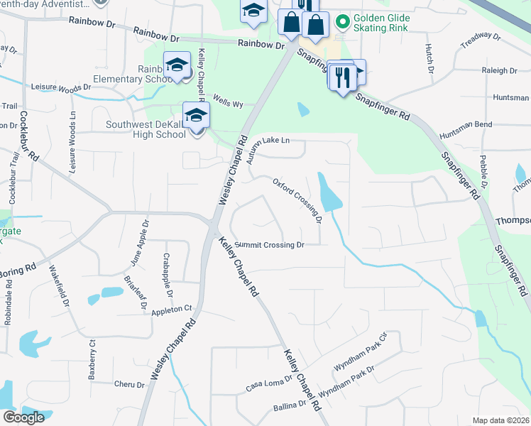 map of restaurants, bars, coffee shops, grocery stores, and more near 2909 Chapel Ridge Circle in Decatur