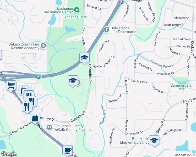 map of restaurants, bars, coffee shops, grocery stores, and more near 2977 Cascade Manor Drive in Decatur