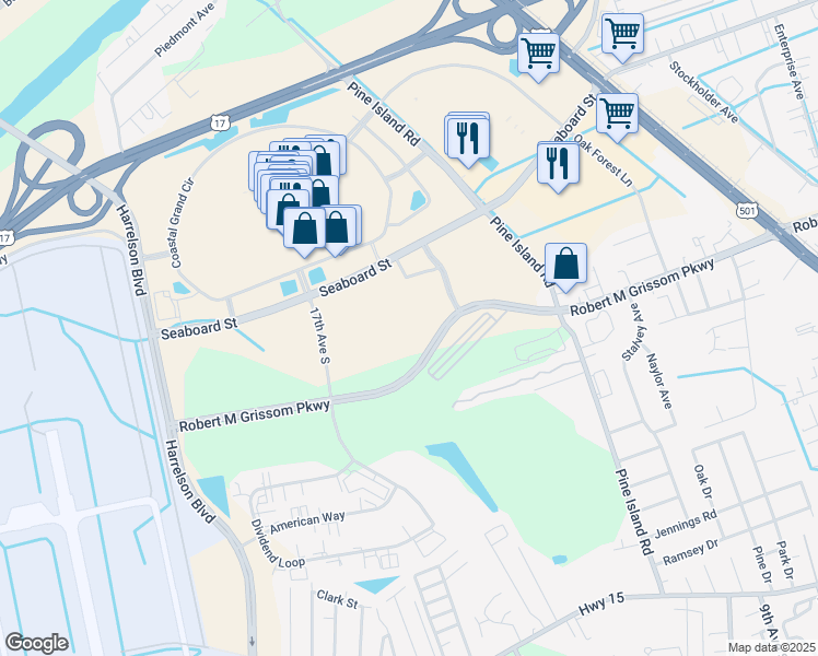 map of restaurants, bars, coffee shops, grocery stores, and more near 1749 Sea Pine Boulevard in Myrtle Beach