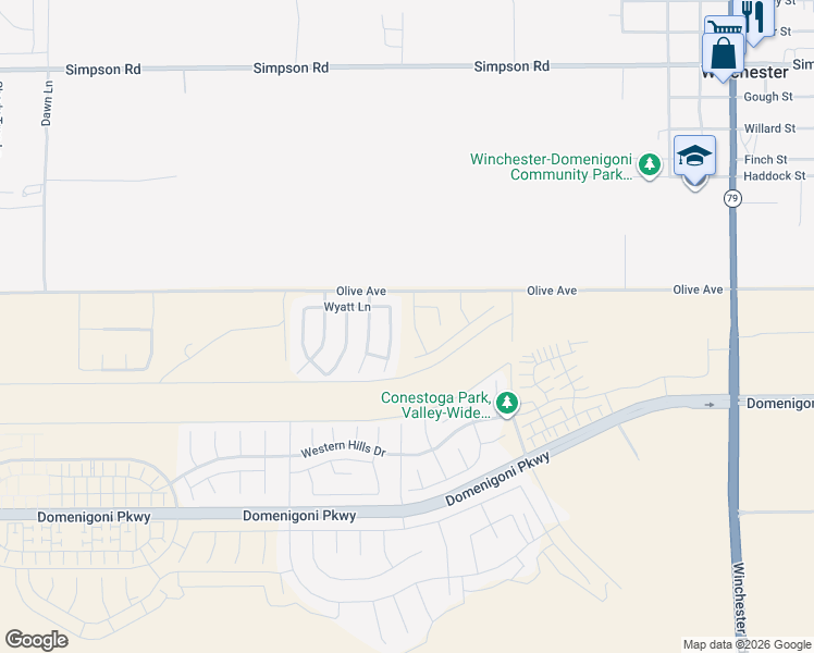 map of restaurants, bars, coffee shops, grocery stores, and more near 29101 Long Horn Lane in Winchester