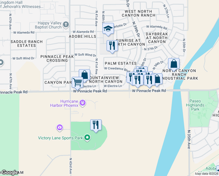 map of restaurants, bars, coffee shops, grocery stores, and more near 4024 West Electra Lane in Glendale