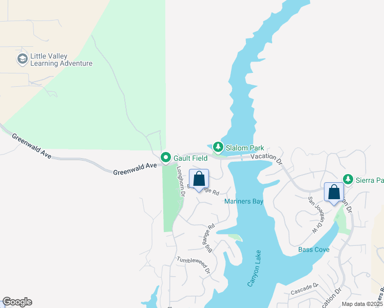 map of restaurants, bars, coffee shops, grocery stores, and more near 22122 Vacation Drive in Canyon Lake