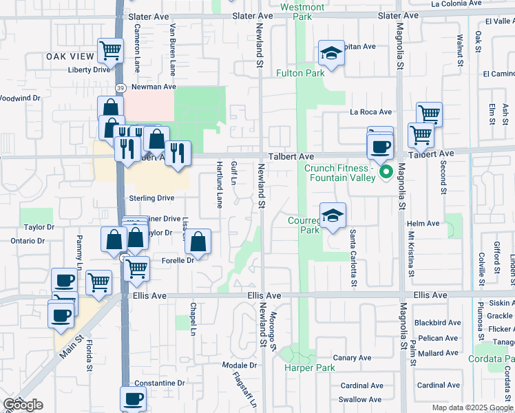 map of restaurants, bars, coffee shops, grocery stores, and more near 8456 Springhurst Drive in Huntington Beach
