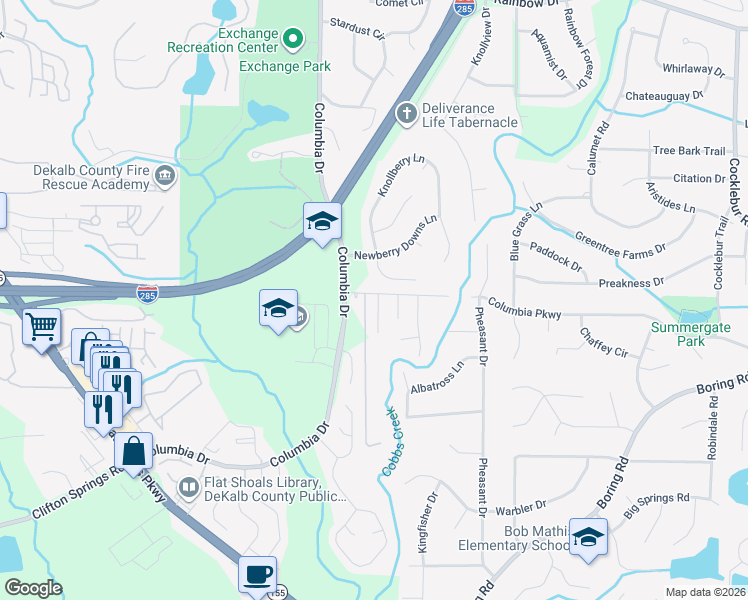 map of restaurants, bars, coffee shops, grocery stores, and more near 2977 Cascade Manor Drive in Decatur