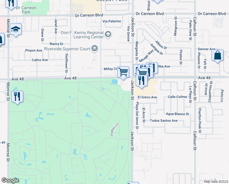 map of restaurants, bars, coffee shops, grocery stores, and more near 82900 Davis Drive in Indio