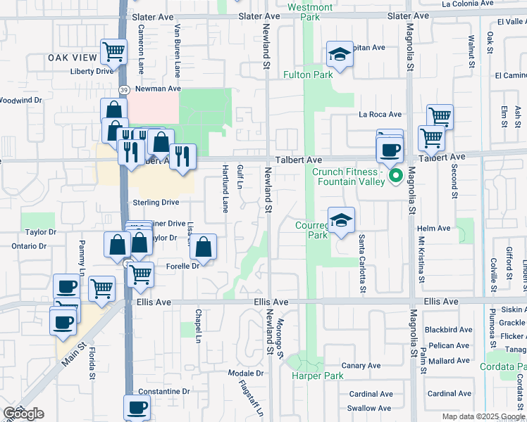 map of restaurants, bars, coffee shops, grocery stores, and more near 8456 Springhurst Drive in Huntington Beach