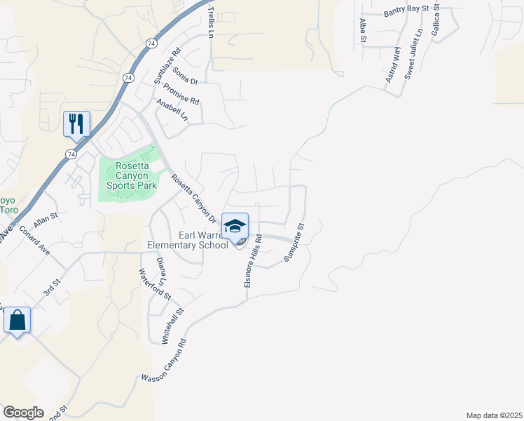 map of restaurants, bars, coffee shops, grocery stores, and more near 41521 Red Car Drive in Lake Elsinore