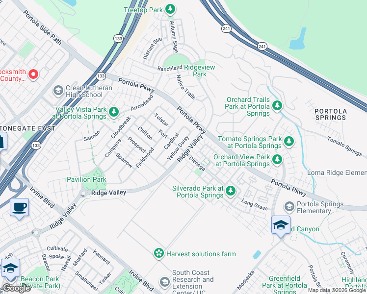 map of restaurants, bars, coffee shops, grocery stores, and more near 130 Yellow Daisy in Irvine
