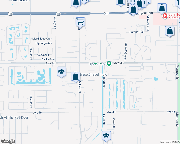map of restaurants, bars, coffee shops, grocery stores, and more near 81107 Portola Circle in Indio