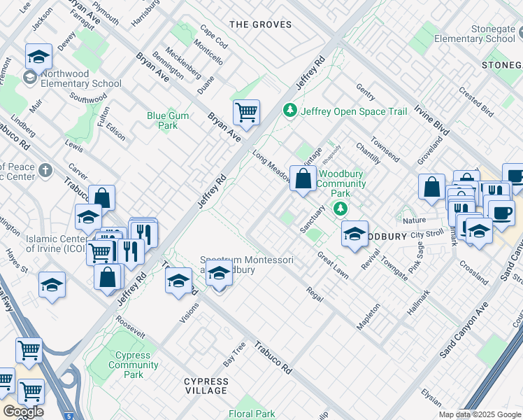 map of restaurants, bars, coffee shops, grocery stores, and more near 64 Marblehead in Irvine
