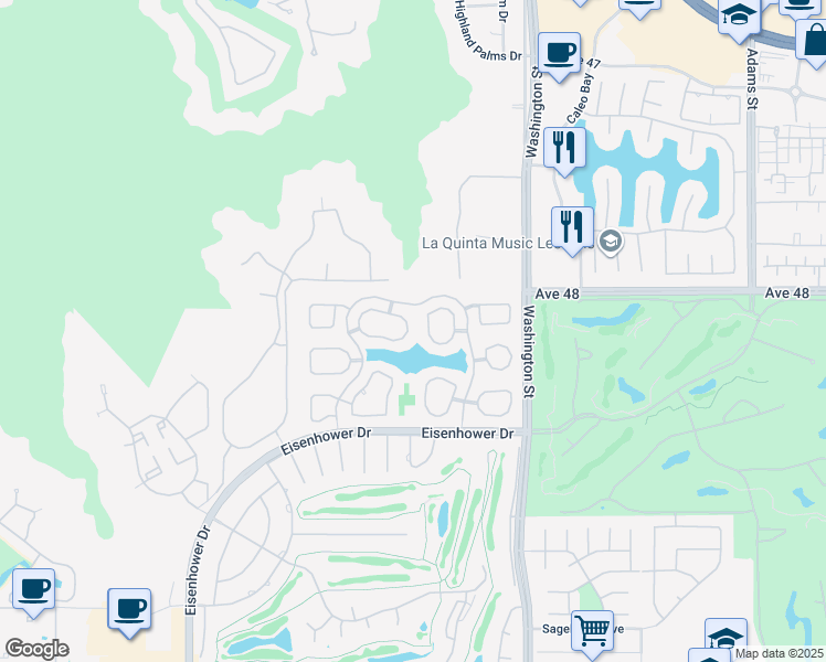 map of restaurants, bars, coffee shops, grocery stores, and more near 48527 Vía Encanto in La Quinta