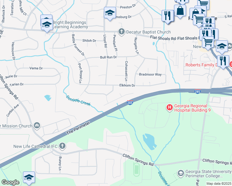 map of restaurants, bars, coffee shops, grocery stores, and more near 2968 McGlynn Court in Decatur
