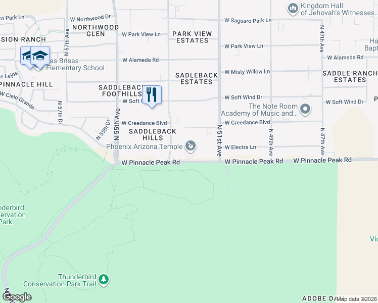 map of restaurants, bars, coffee shops, grocery stores, and more near 5136 West Pinnacle Peak Road in Glendale