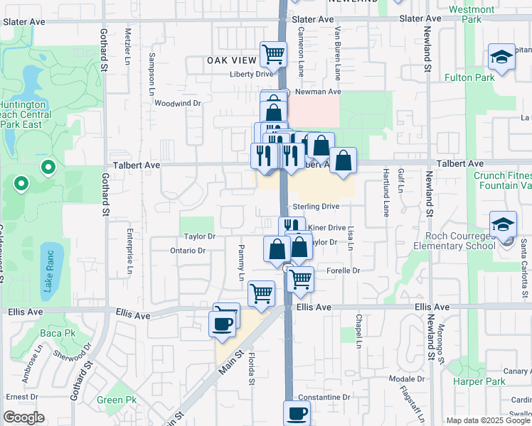 map of restaurants, bars, coffee shops, grocery stores, and more near 18141 Beach Boulevard in Huntington Beach