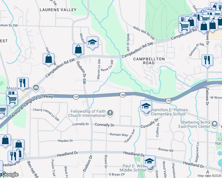 map of restaurants, bars, coffee shops, grocery stores, and more near 2511 Ivydale Drive Southwest in Atlanta