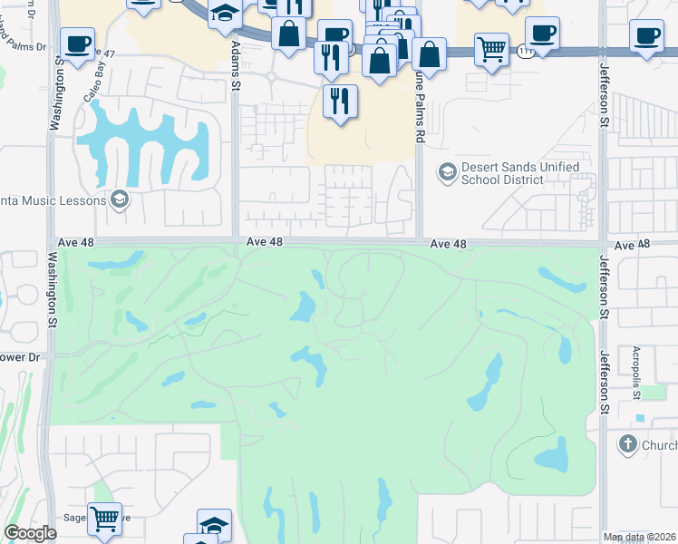 map of restaurants, bars, coffee shops, grocery stores, and more near 48055 Vía Vallarta in La Quinta