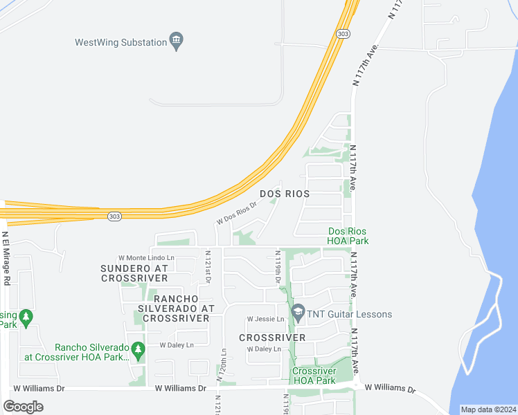 map of restaurants, bars, coffee shops, grocery stores, and more near 11975 West Dos Rios Drive in Sun City