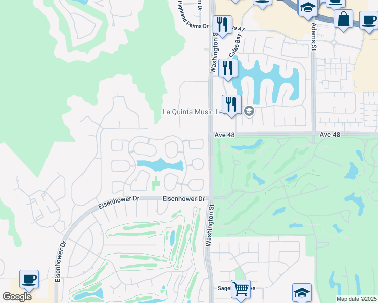 map of restaurants, bars, coffee shops, grocery stores, and more near 48109 Vista Cielo in La Quinta
