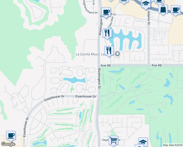 map of restaurants, bars, coffee shops, grocery stores, and more near 48115 Vista Cielo in La Quinta