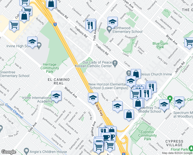 map of restaurants, bars, coffee shops, grocery stores, and more near 175 Huntington in Irvine