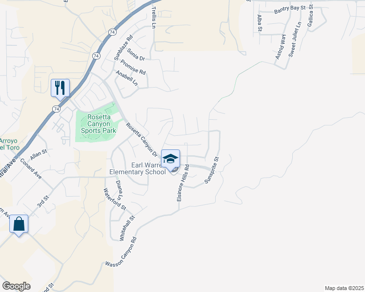 map of restaurants, bars, coffee shops, grocery stores, and more near 41516 Red Car Drive in Lake Elsinore