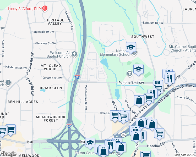 map of restaurants, bars, coffee shops, grocery stores, and more near 3072 Imperial Circle Southwest in Atlanta