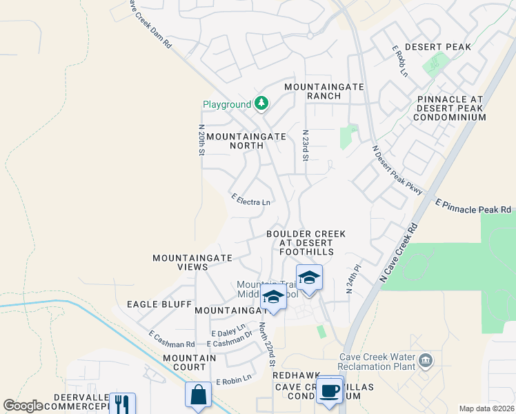 map of restaurants, bars, coffee shops, grocery stores, and more near 2157 East Electra Lane in Phoenix