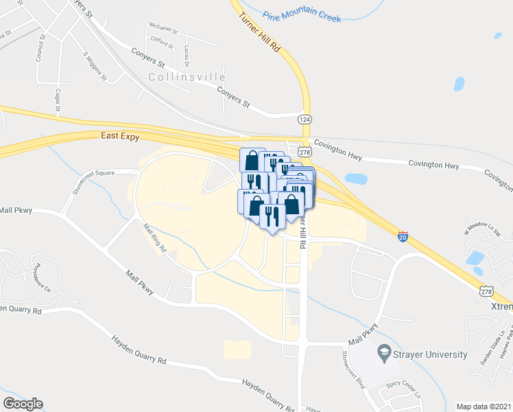 map of restaurants, bars, coffee shops, grocery stores, and more near 2871 Stonecrest Circle in Stonecrest