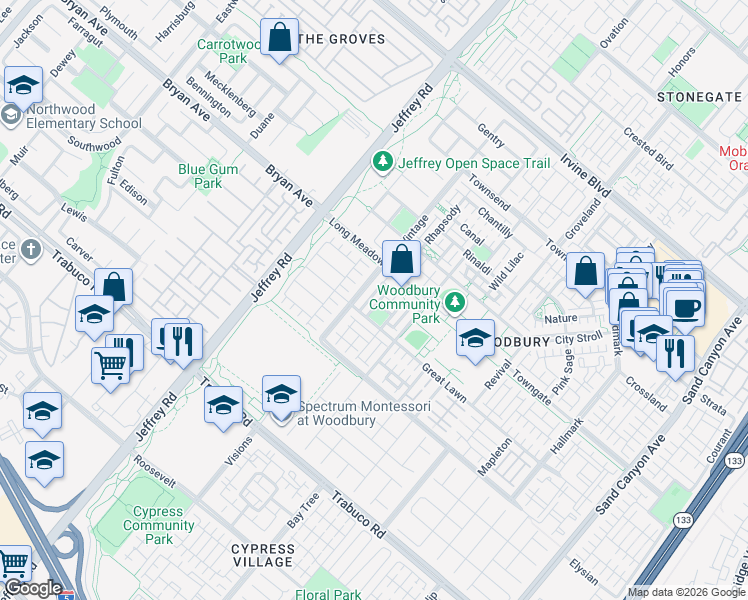 map of restaurants, bars, coffee shops, grocery stores, and more near 82 Vintage in Irvine