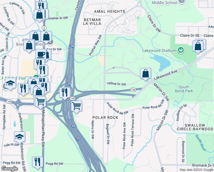 map of restaurants, bars, coffee shops, grocery stores, and more near in Atlanta