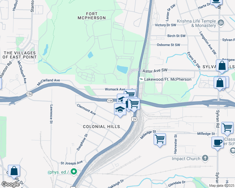 map of restaurants, bars, coffee shops, grocery stores, and more near 1321 McClelland Avenue in Atlanta