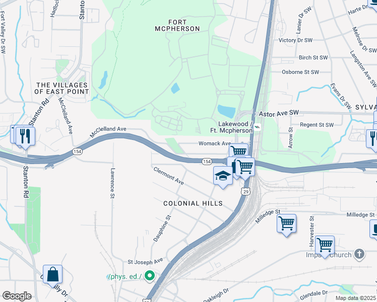 map of restaurants, bars, coffee shops, grocery stores, and more near 1407 McClelland Avenue in Atlanta