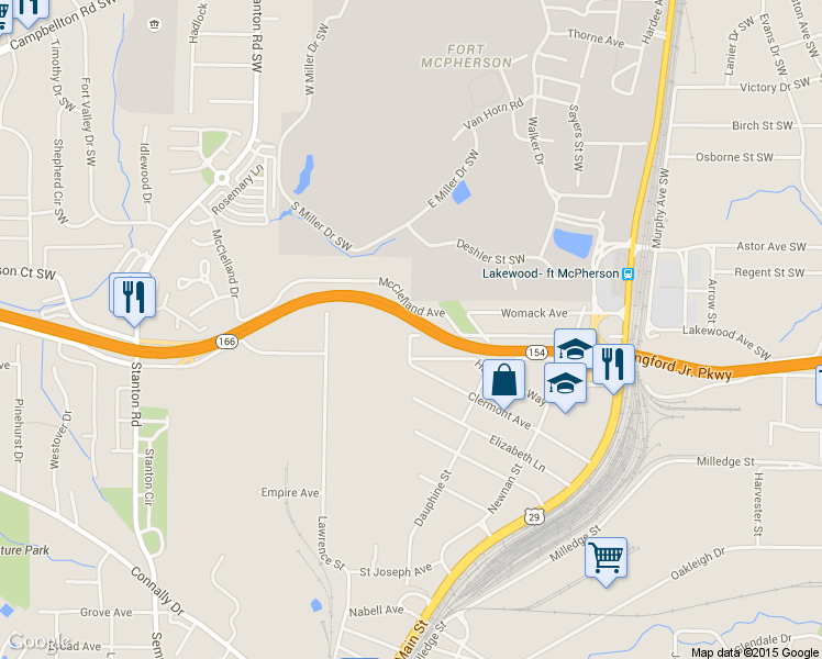 map of restaurants, bars, coffee shops, grocery stores, and more near 1497 Clermont Court in East Point