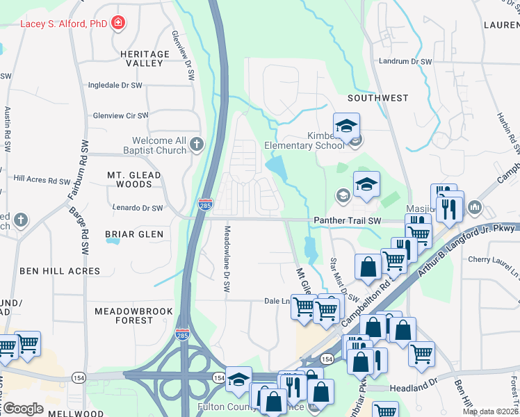 map of restaurants, bars, coffee shops, grocery stores, and more near 3072 Imperial Circle Southwest in Atlanta