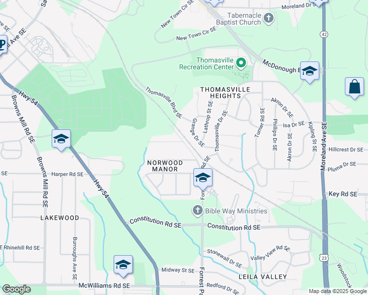 map of restaurants, bars, coffee shops, grocery stores, and more near 2013 Lewis Road Southeast in Atlanta